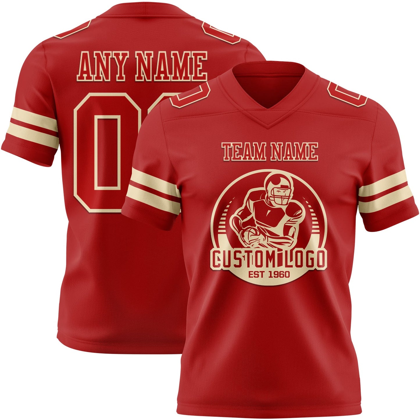 Custom Red Cream Authentic Football Jersey view 2