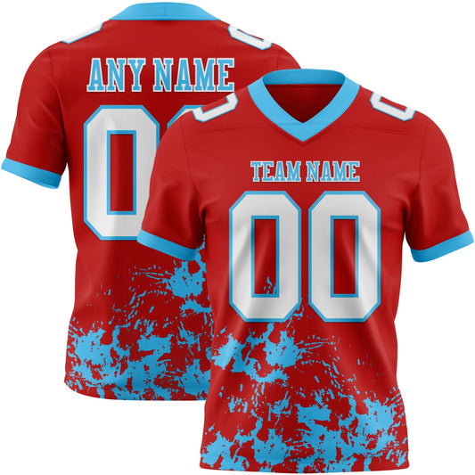 Custom Red White-Sky Blue 3D Pattern Splash Authentic Football Jersey - Main View