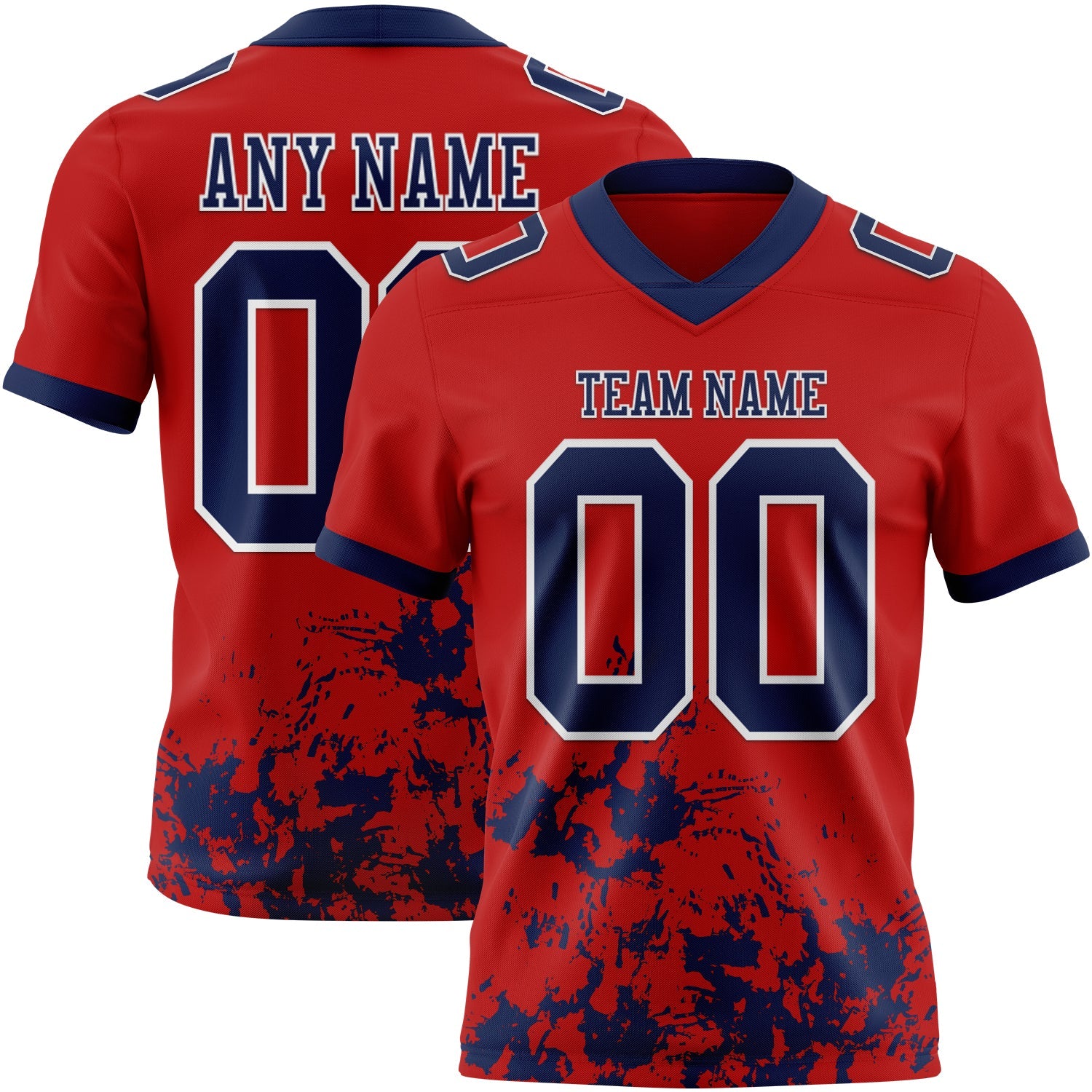 Custom Red Navy-White 3D Pattern Splash Authentic Football Jersey - Main View