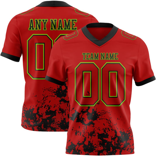 Custom Red Black-Neon Green 3D Pattern Splash Authentic Football Jersey - Main View