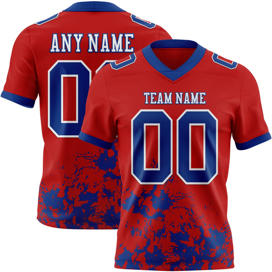 Custom Red Royal-White 3D Pattern Splash Authentic Football Jersey - Main View