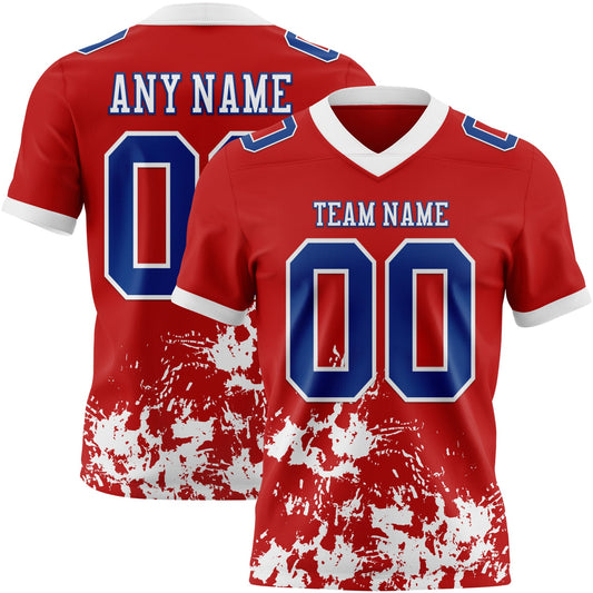 Custom Red Royal-White 3D Pattern Splash Authentic Football Jersey - Main View