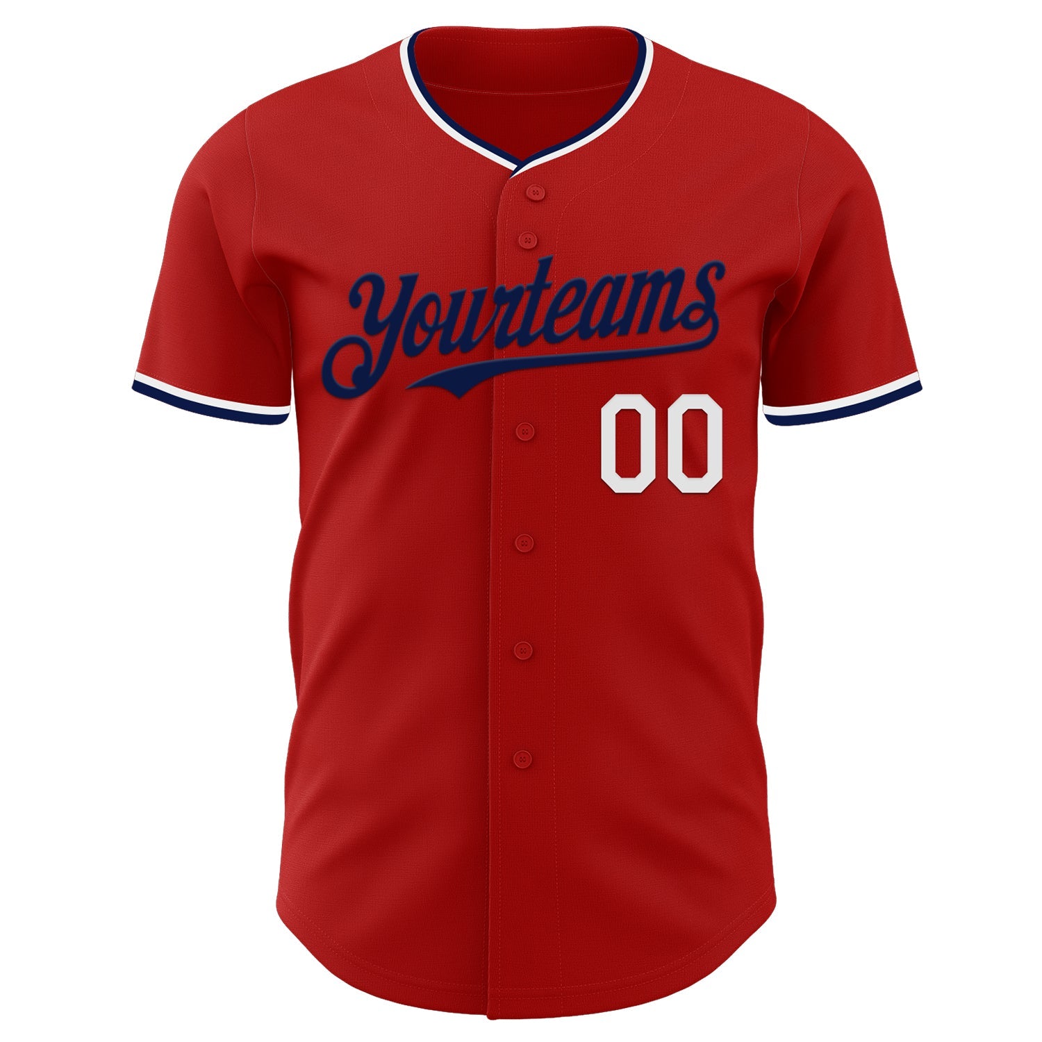 Custom Red White-Navy Authentic Baseball Jersey view 2