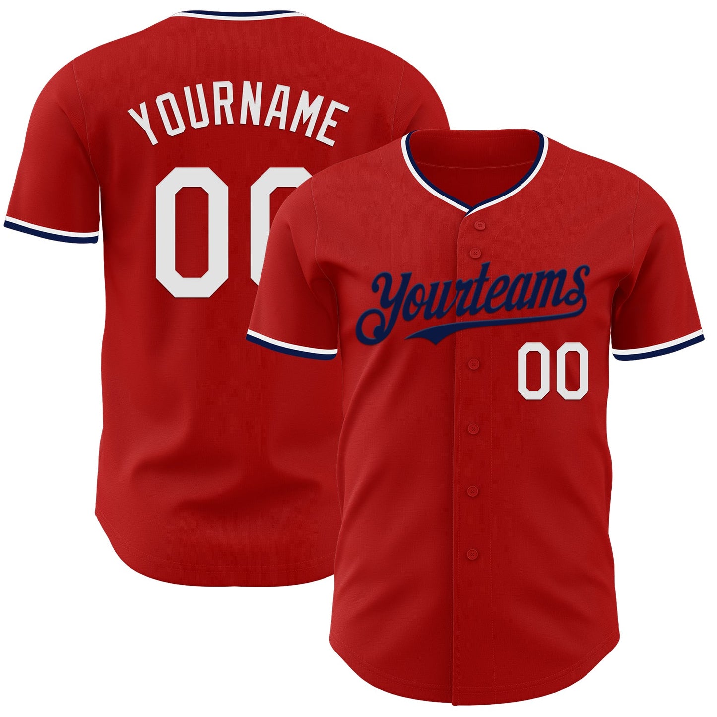 Custom Red White-Navy Authentic Baseball Jersey - Main View