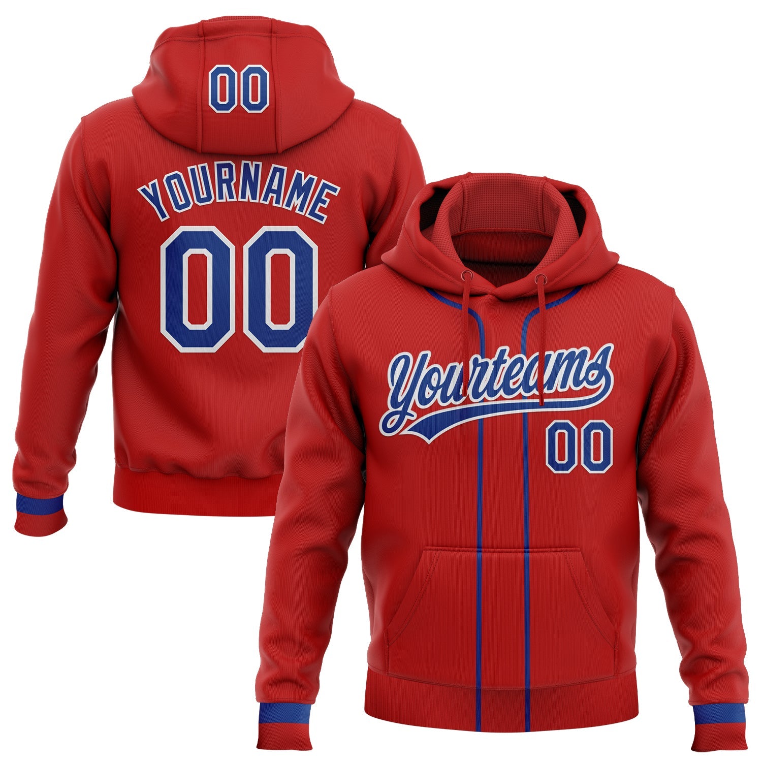 Custom Stitched Red Royal-White Baseball Pullover Sweatshirt Hoodie - Main View