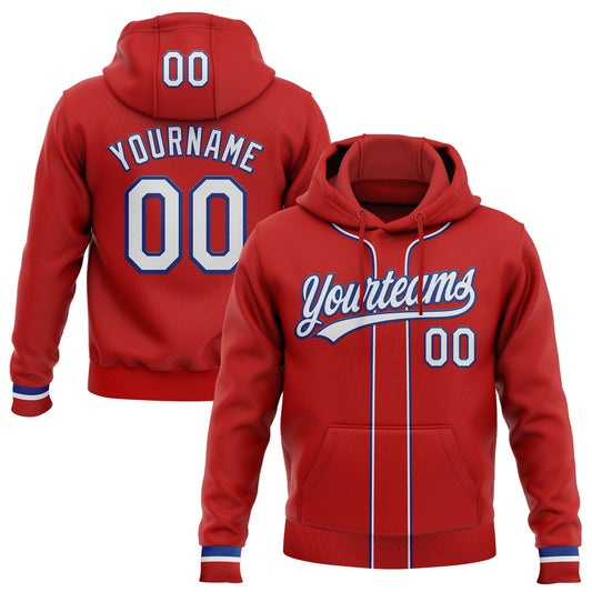 Custom Stitched Red White-Royal Baseball Pullover Sweatshirt Hoodie - Main View