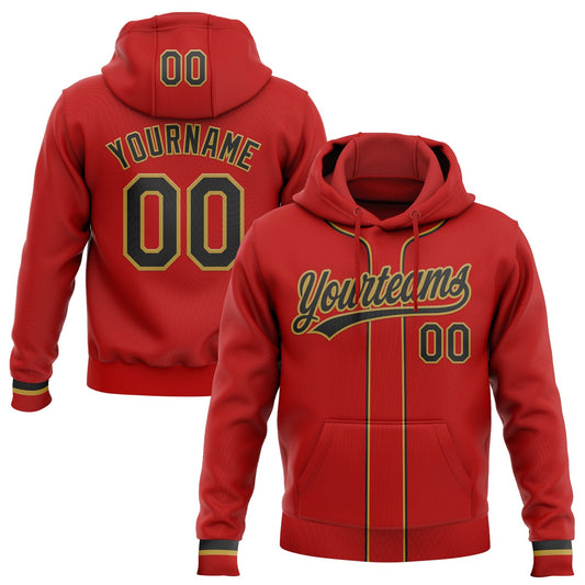 Custom Stitched Red Black-Old Gold Baseball Pullover Sweatshirt Hoodie - Main View