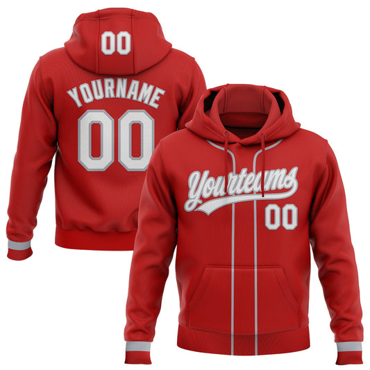Custom Stitched Red White-Gray Baseball Pullover Sweatshirt Hoodie - Main View