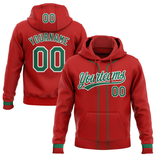 Custom Stitched Red Kelly Green-White Baseball Pullover Sweatshirt Hoodie - Main View