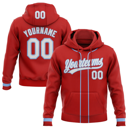 Custom Stitched Red White-Light Blue Baseball Pullover Sweatshirt Hoodie - Main View