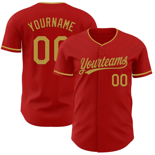 Custom Red Old Gold Authentic Baseball Jersey - Main View