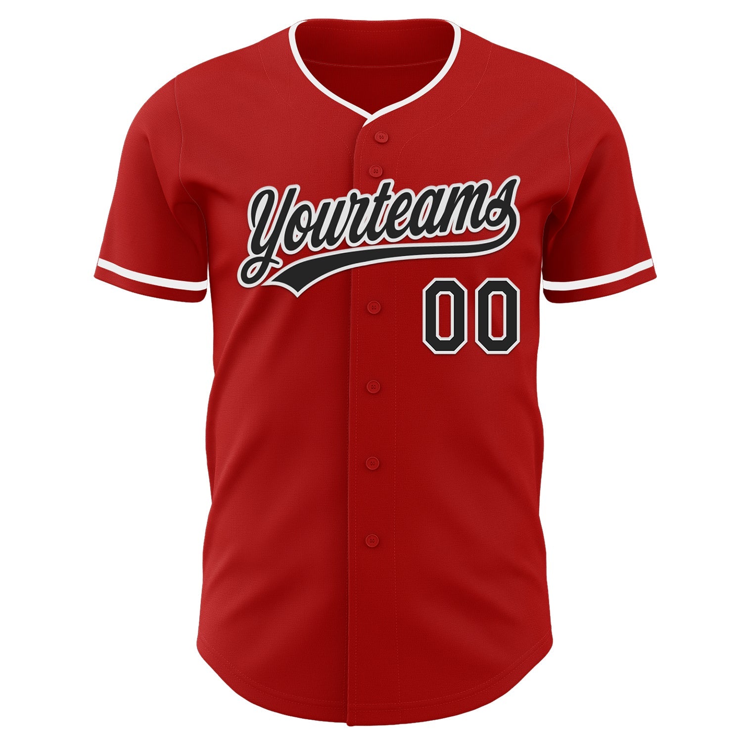 Custom Red Black-White Authentic Baseball Jersey view 2