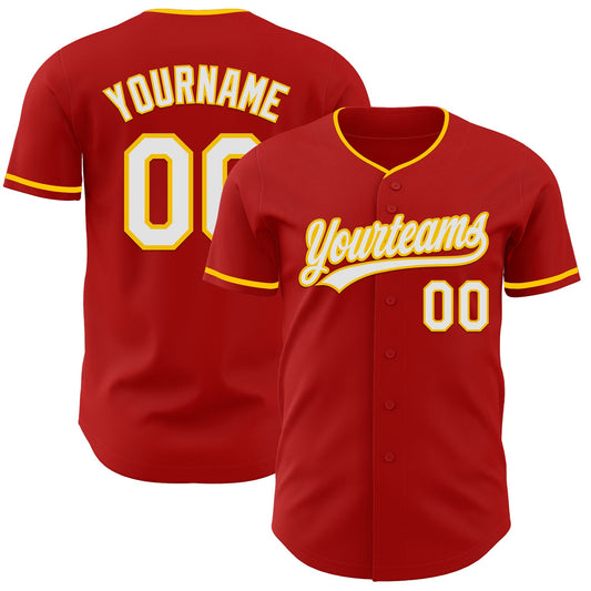 Custom Red White-Yellow Authentic Baseball Jersey - Main View