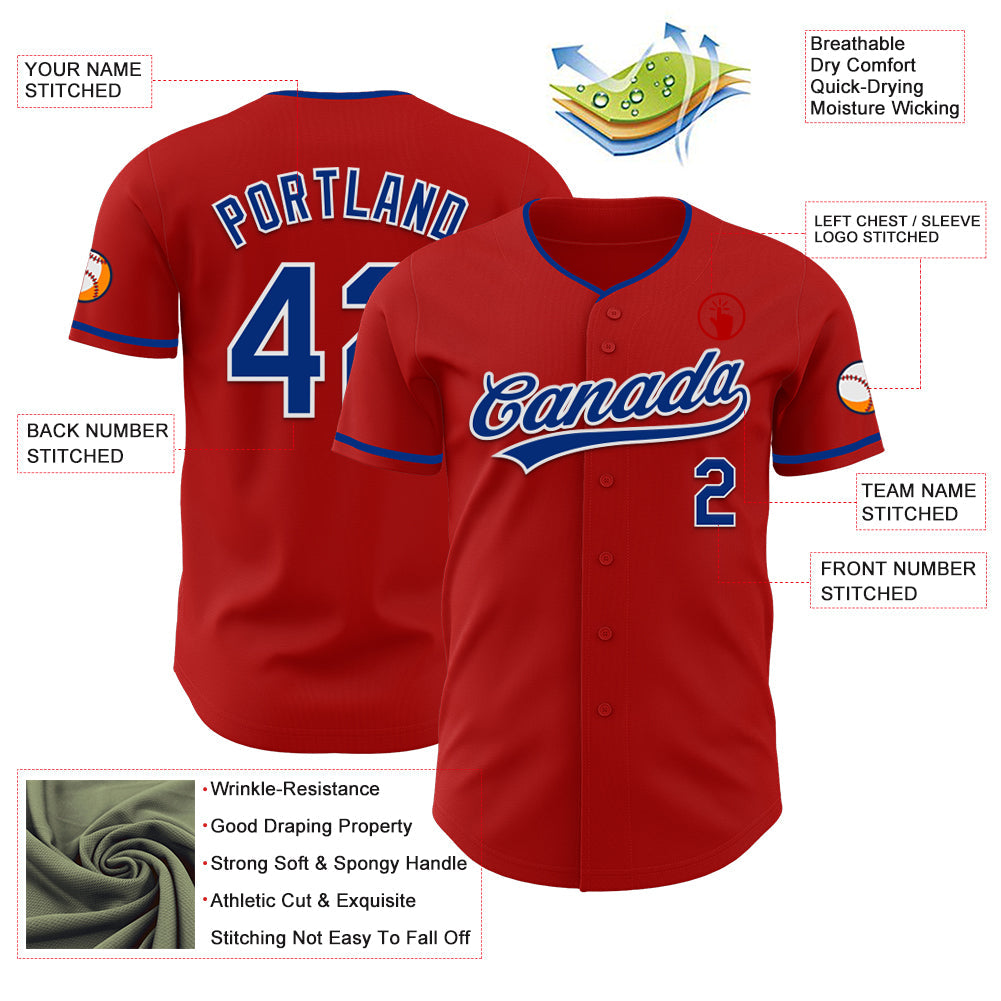 Custom Red Royal-White Authentic Baseball Jersey view 3