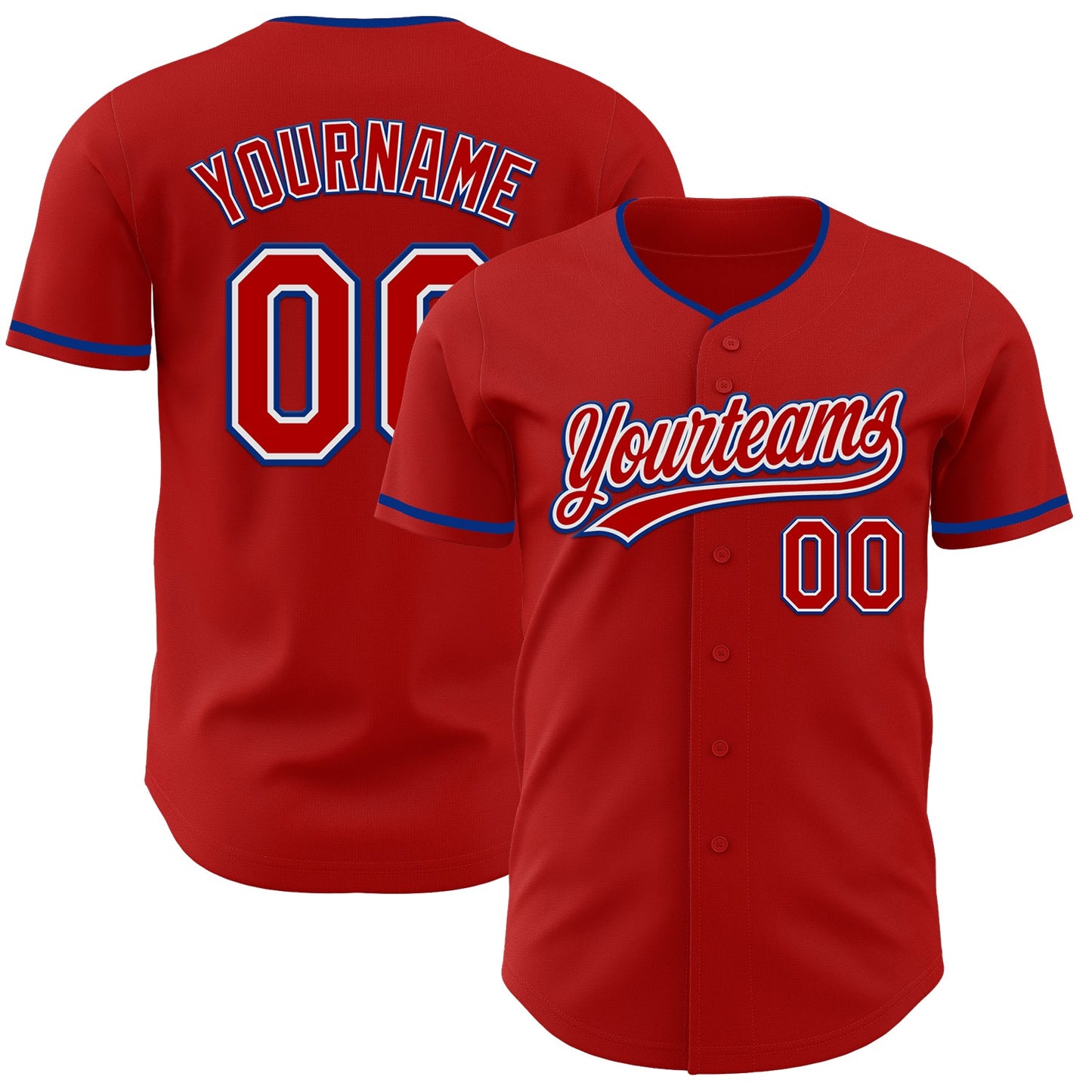 Custom Red White-Royal Authentic Baseball Jersey - Main View