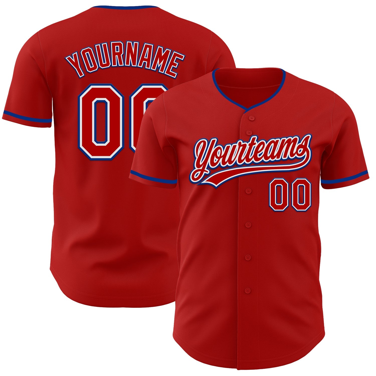 Custom Red White-Royal Authentic Baseball Jersey - Main View