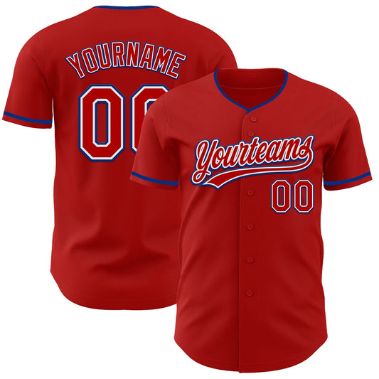 Custom Red White-Royal Authentic Baseball Jersey - Main View