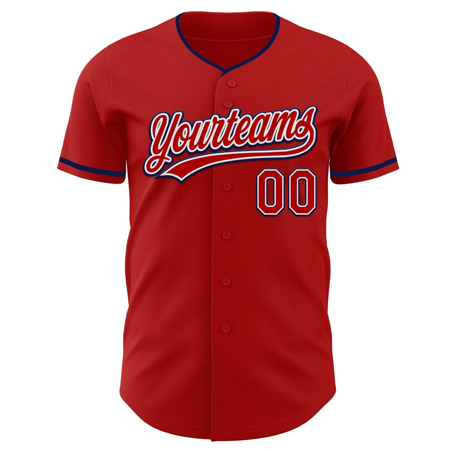 Custom Red White-Navy Authentic Baseball Jersey view 2