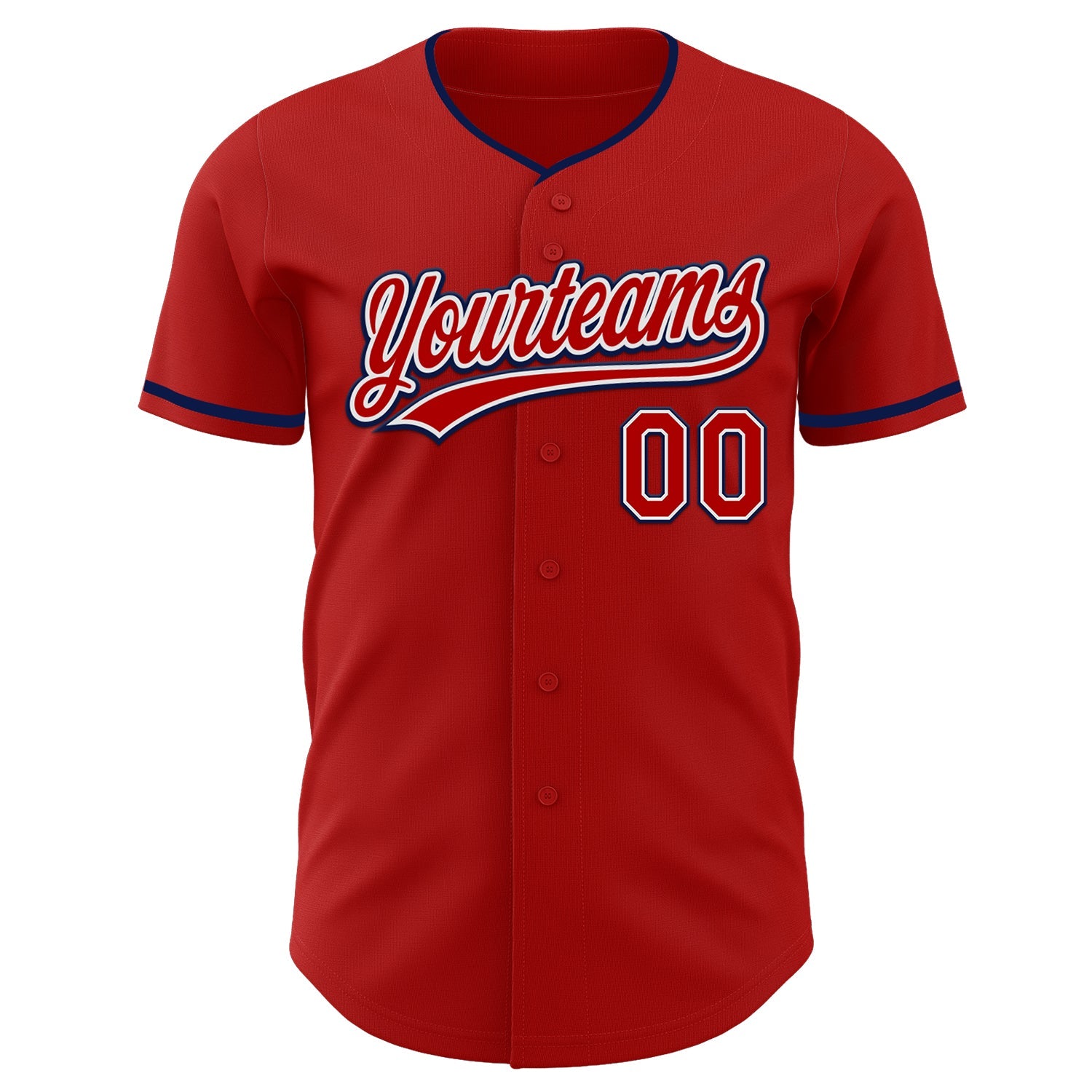 Custom Red White-Navy Authentic Baseball Jersey view 2
