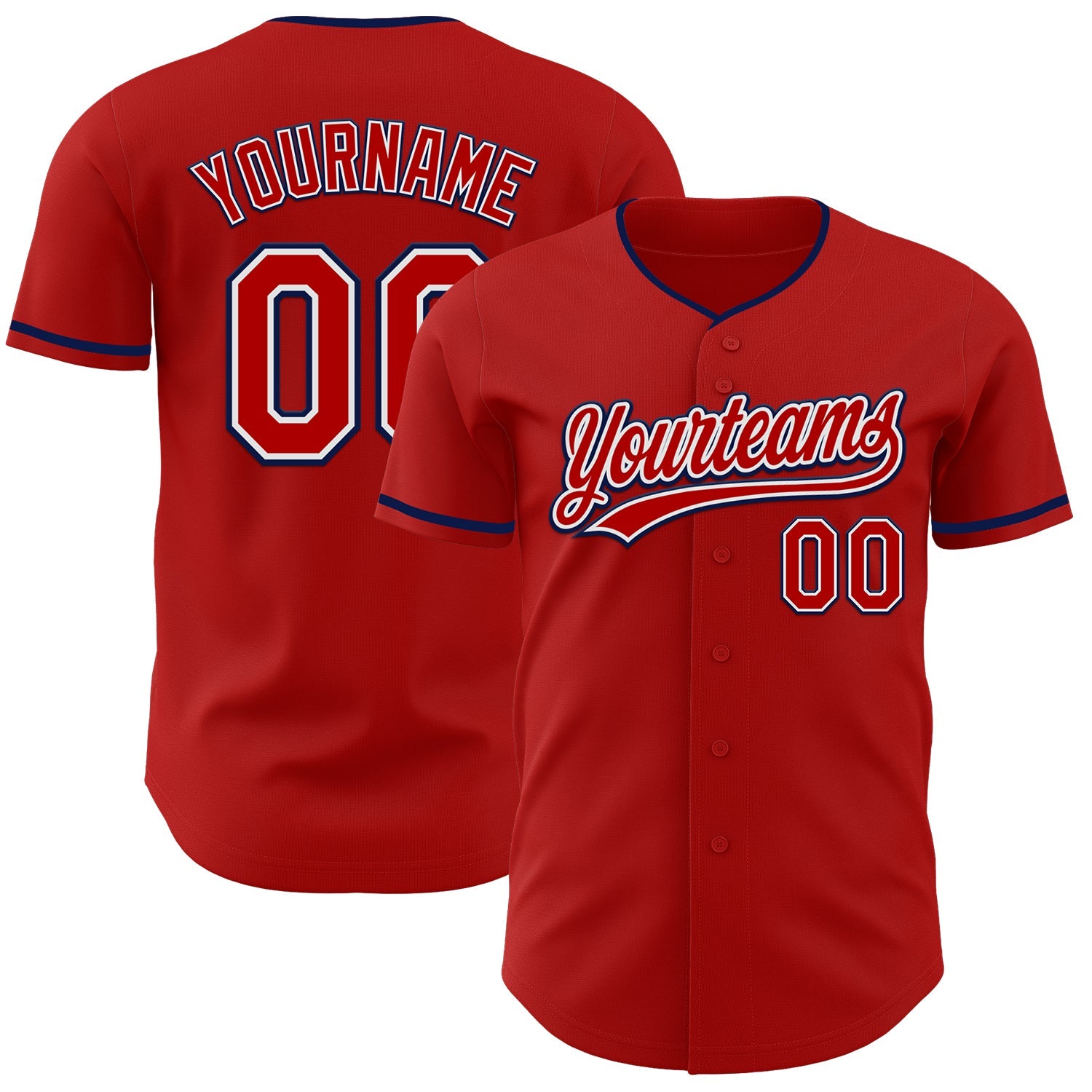 Custom Red White-Navy Authentic Baseball Jersey - Main View
