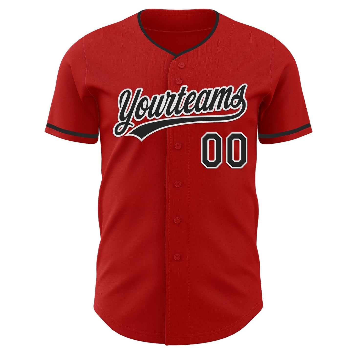 Custom Red Black-White Authentic Baseball Jersey view 2