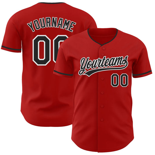 Custom Red Black-White Authentic Baseball Jersey - Main View