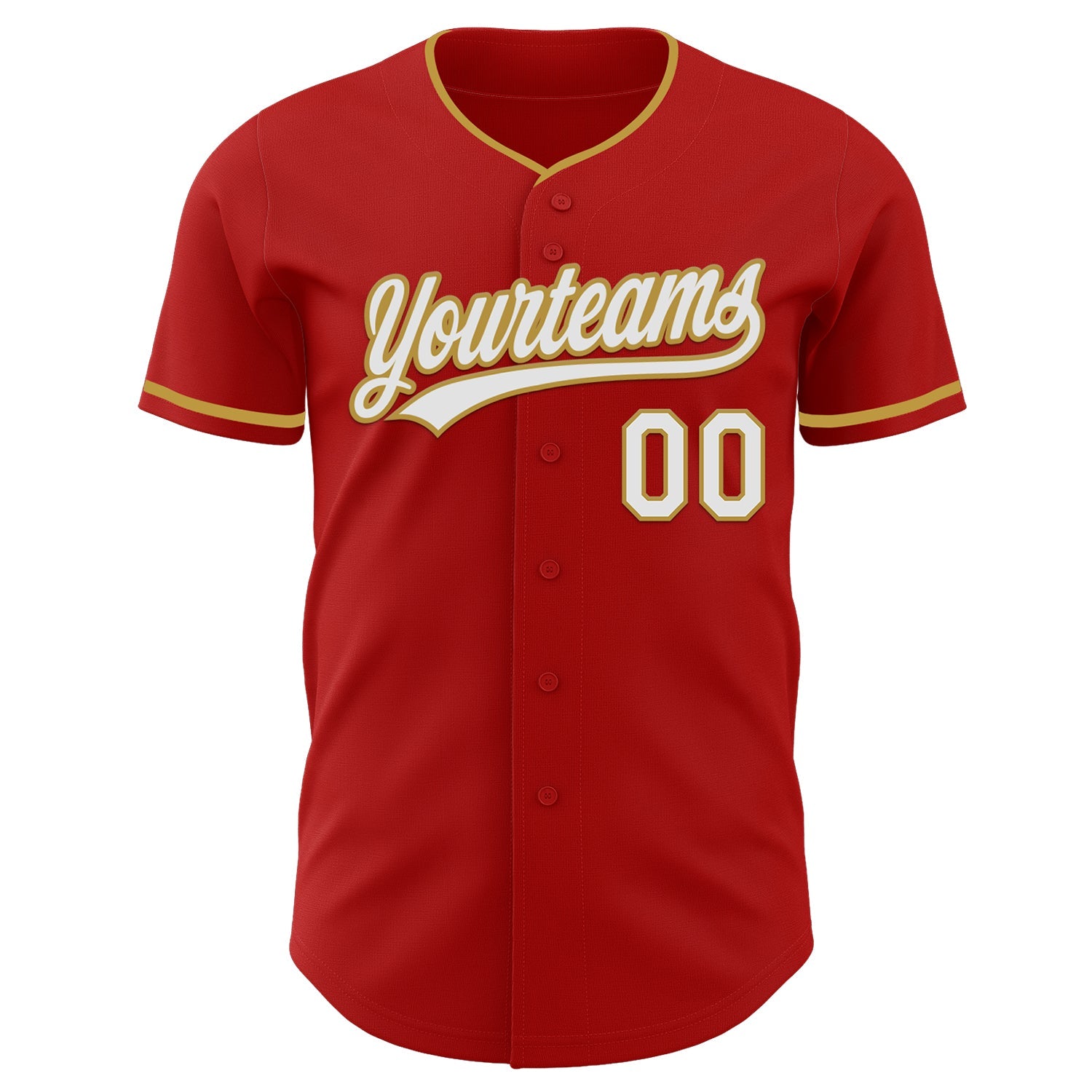 Custom Red White-Old Gold Authentic Baseball Jersey view 2