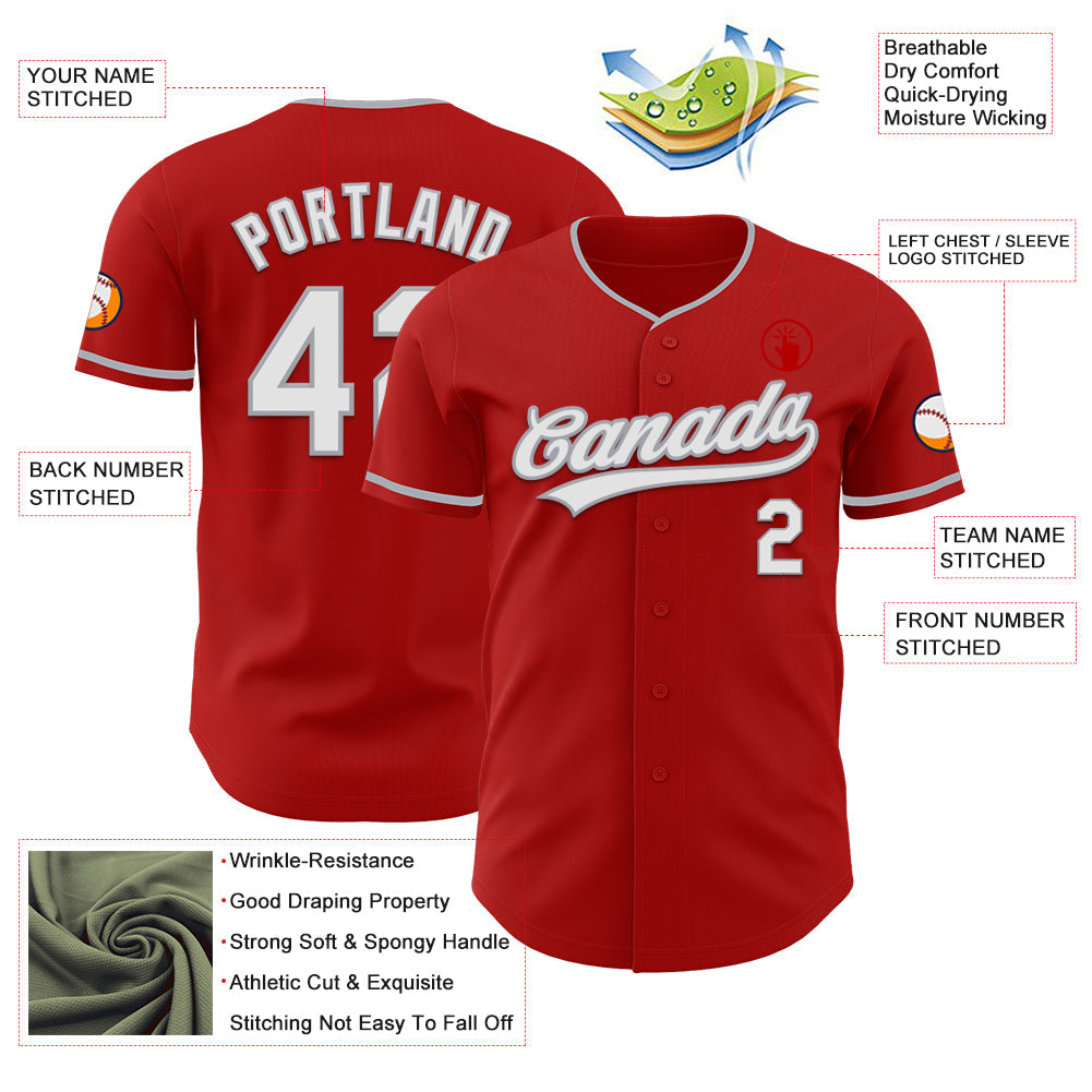 Custom Red White-Gray Authentic Baseball Jersey view 3