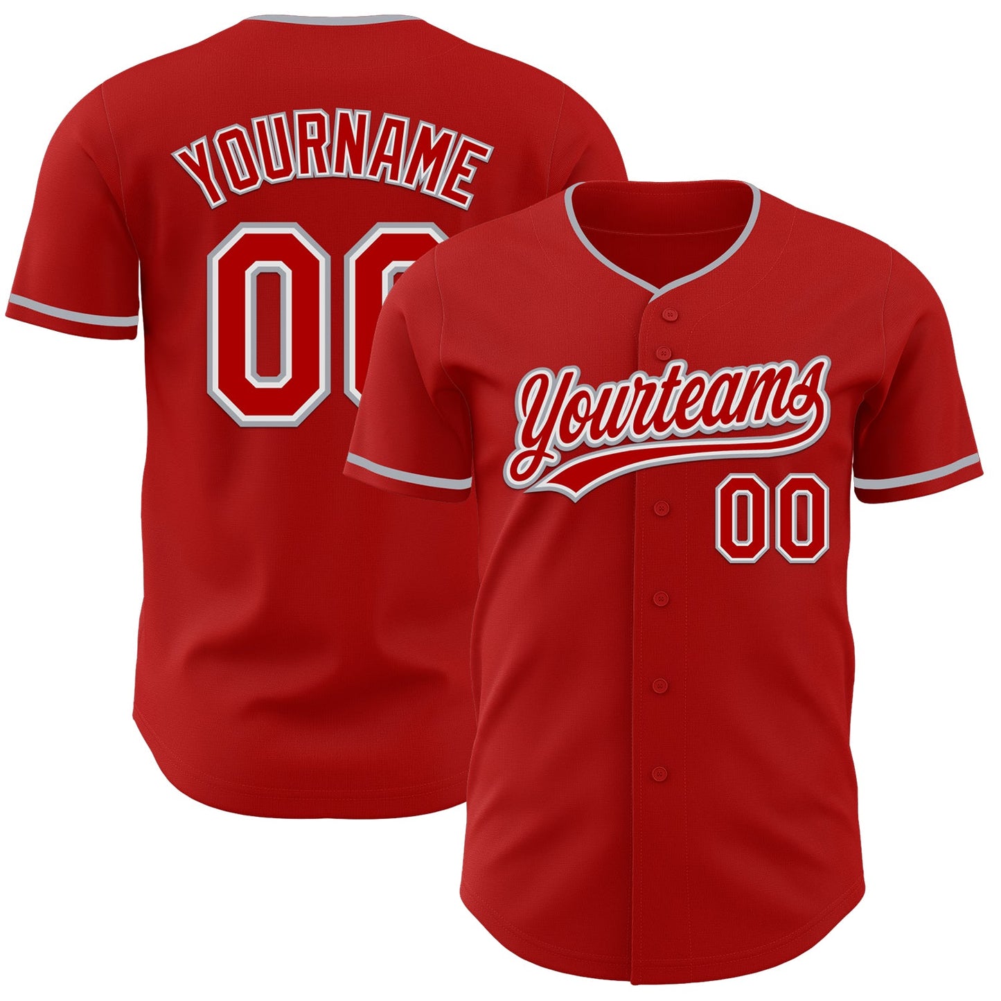 Custom Red White-Gray Authentic Baseball Jersey - Main View