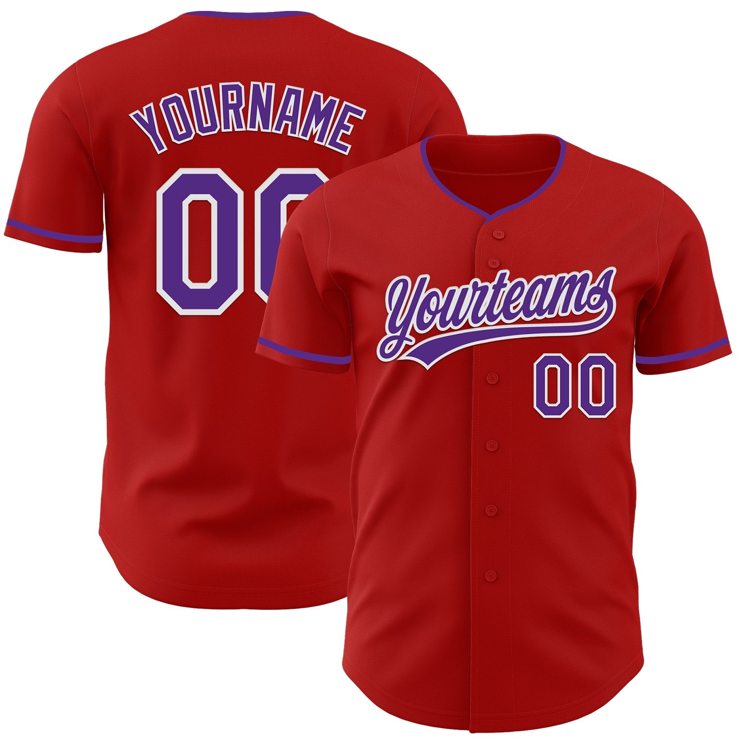 Custom Red Purple-White Authentic Baseball Jersey - Main View