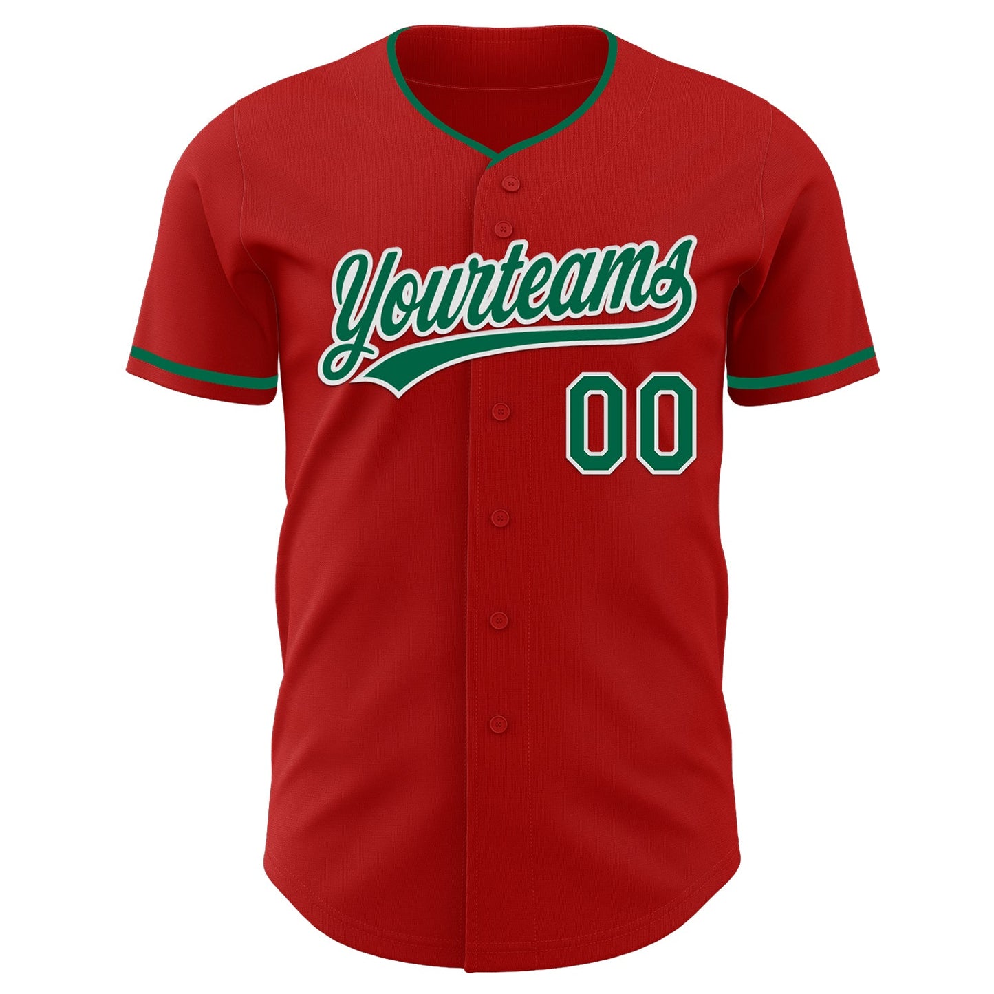 Custom Red Kelly Green-White Authentic Baseball Jersey view 2