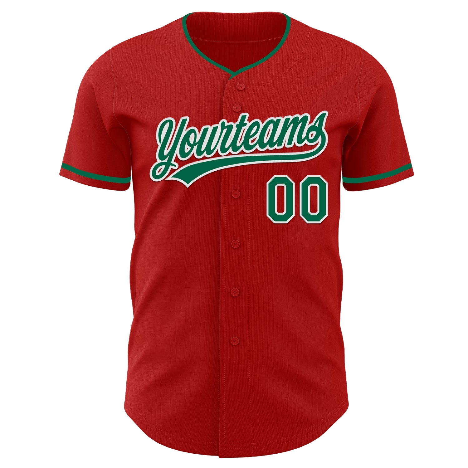 Custom Red Kelly Green-White Authentic Baseball Jersey view 2