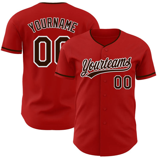 Custom Red Brown-White Authentic Baseball Jersey - Main View