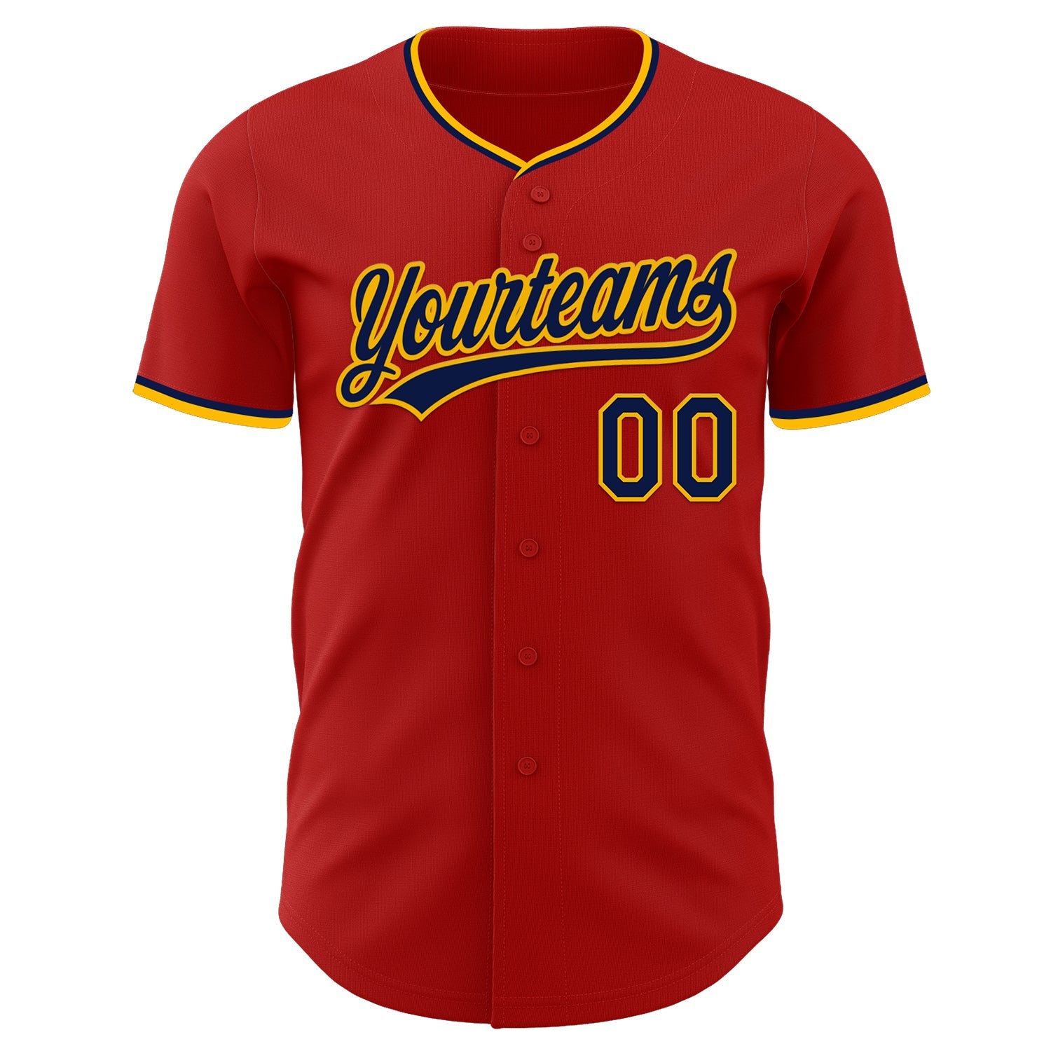 Custom Red Navy-Gold Authentic Baseball Jersey view 2