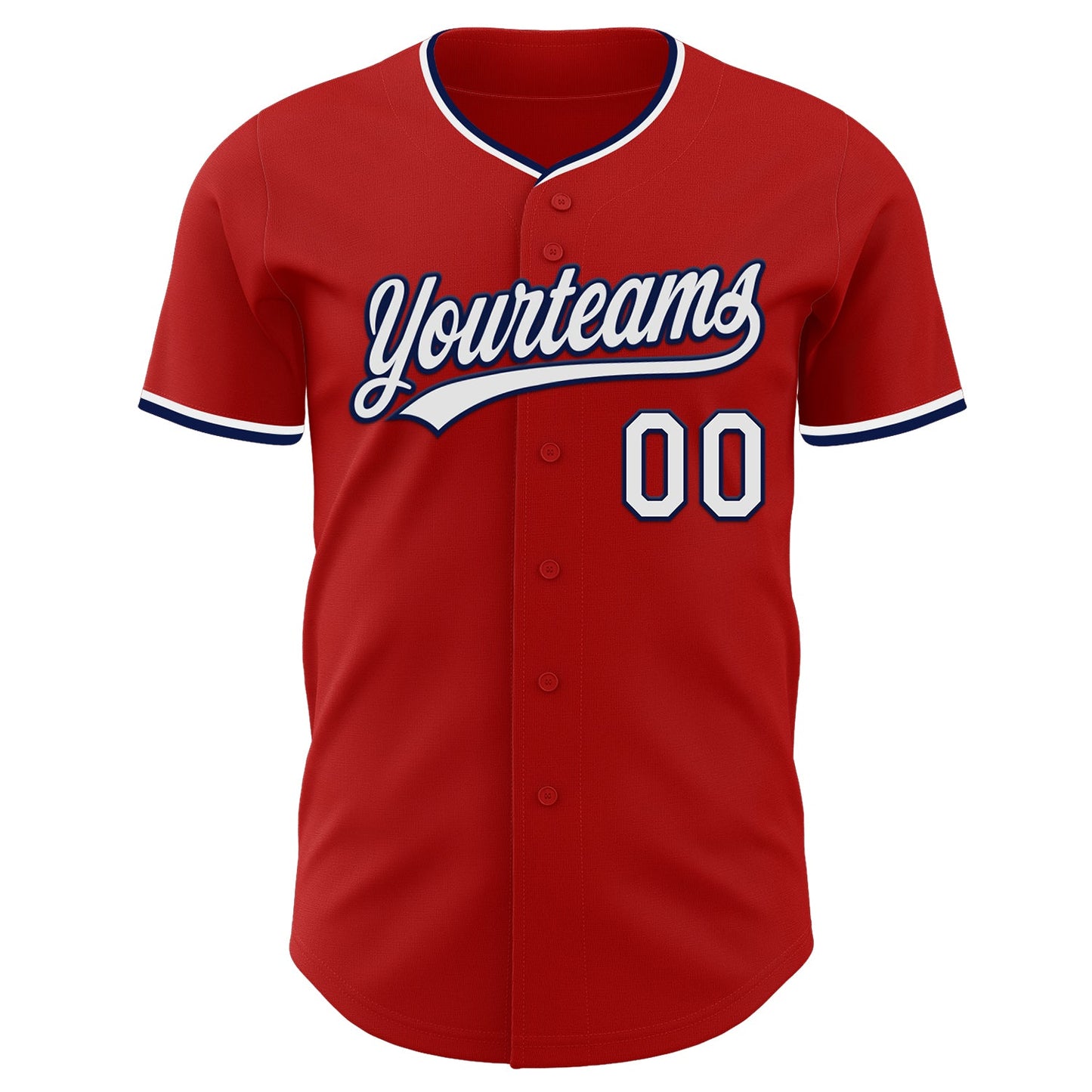 Custom Red White-Navy Authentic Baseball Jersey view 2