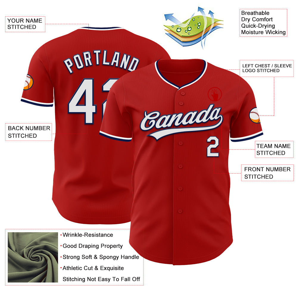 Custom Red White-Navy Authentic Baseball Jersey view 3