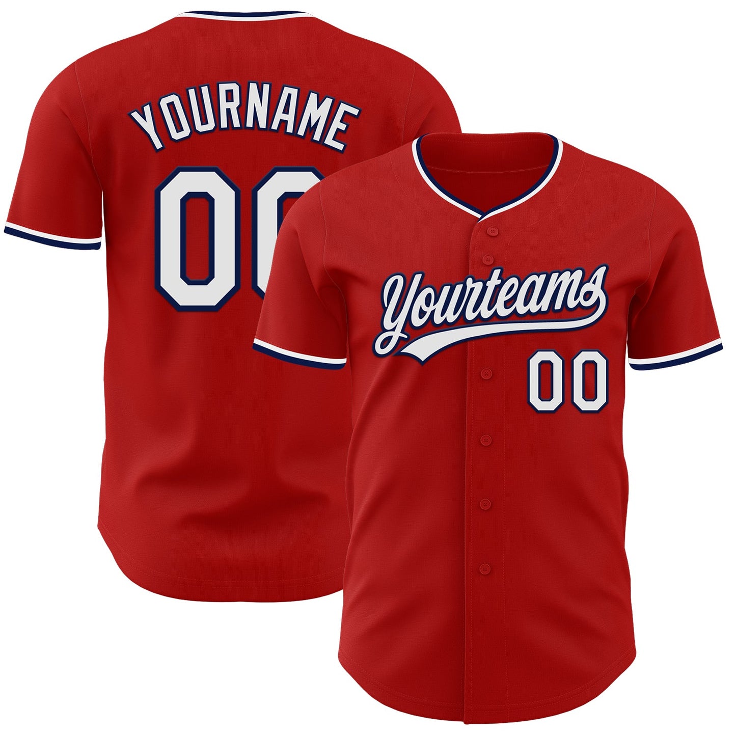 Custom Red White-Navy Authentic Baseball Jersey - Main View