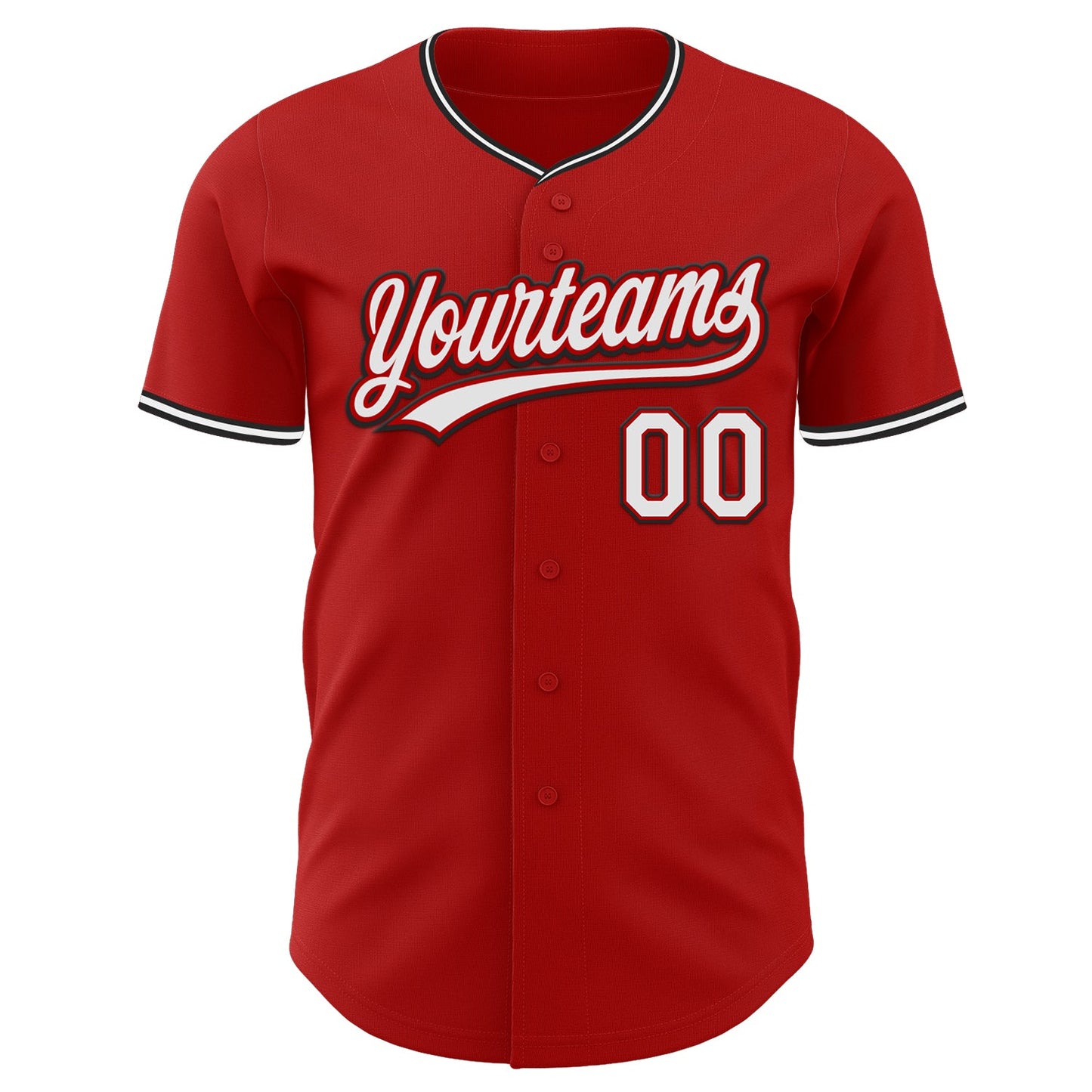 Custom Red White-Black Authentic Baseball Jersey view 2
