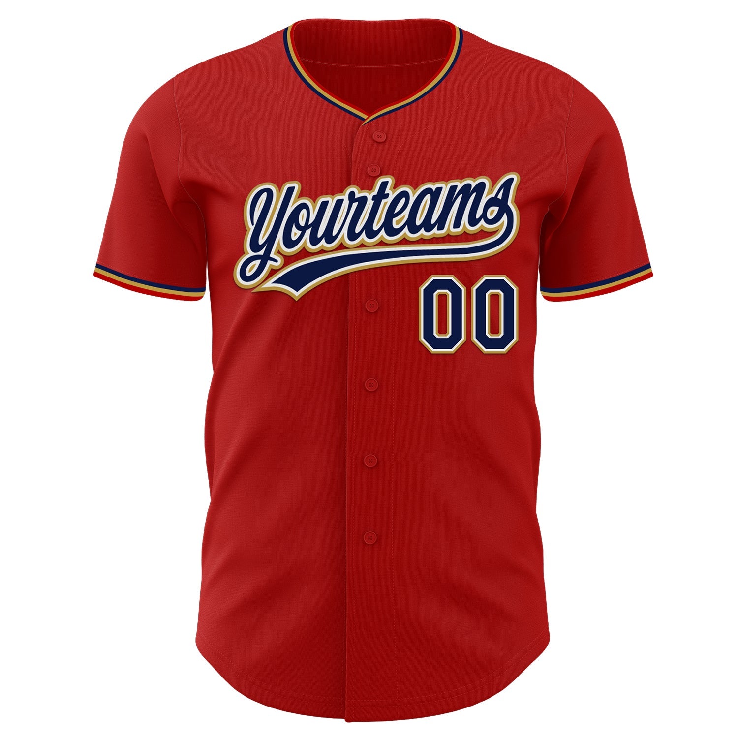 Custom Red Navy White-Old Gold Authentic Baseball Jersey view 2