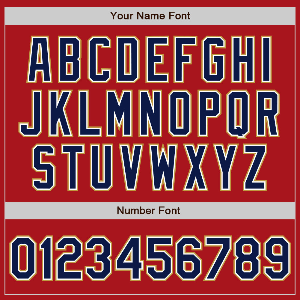 Custom Red Navy White-Old Gold Authentic Baseball Jersey view 5