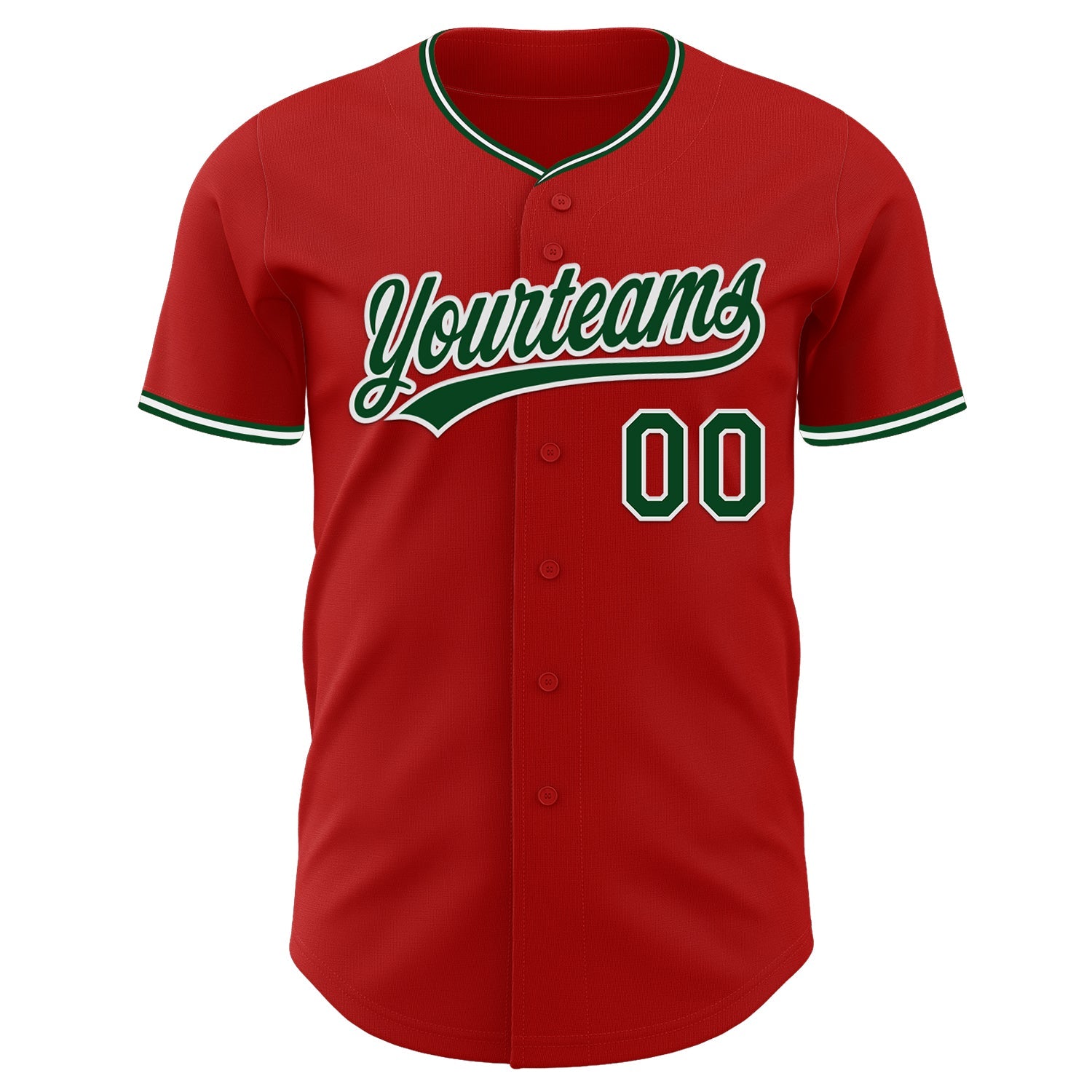 Custom Red Green-White Authentic Baseball Jersey view 2