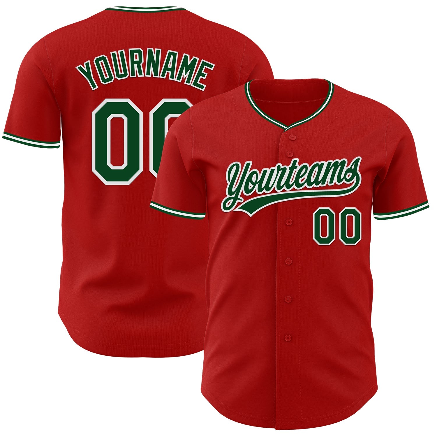 Custom Red Green-White Authentic Baseball Jersey - Main View