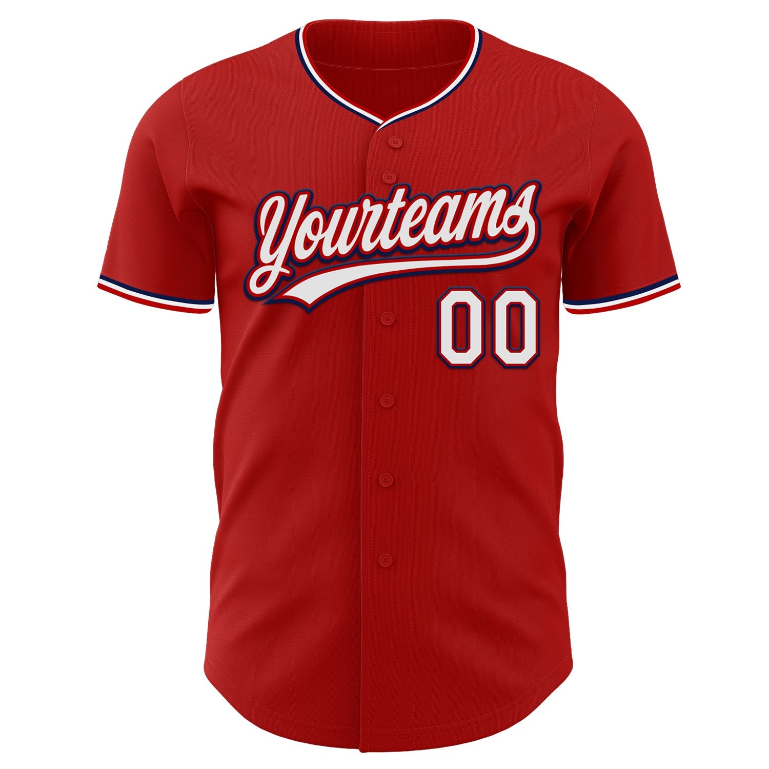 Custom Red White-Navy Authentic Baseball Jersey view 2