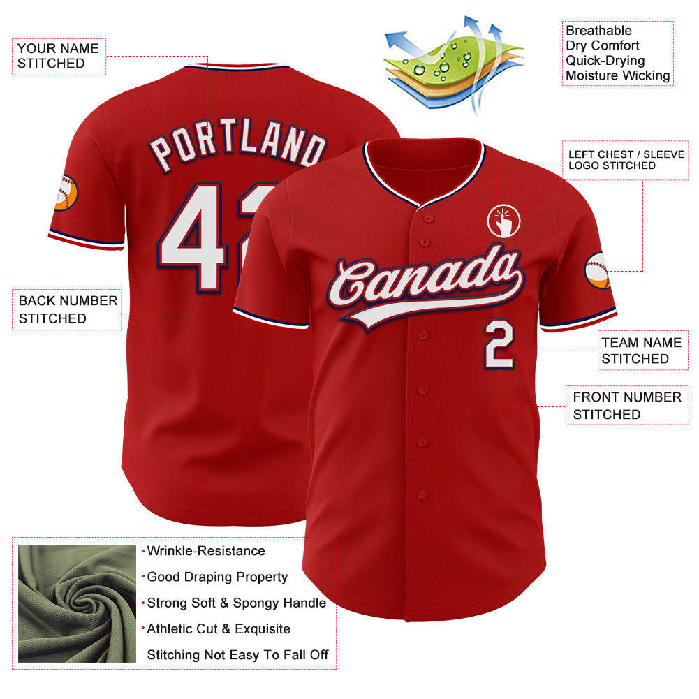 Custom Red White-Navy Authentic Baseball Jersey view 3