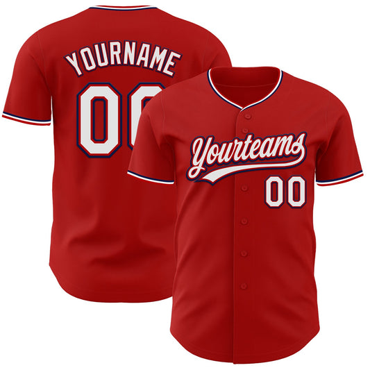 Custom Red White-Navy Authentic Baseball Jersey - Main View
