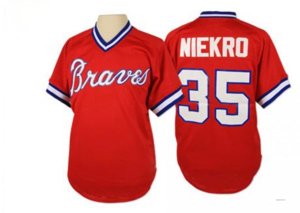 Atlanta Braves #35 Phil Niekro Red 1980 Throwback Jersey Stitches Baseball Jerseys - Main View