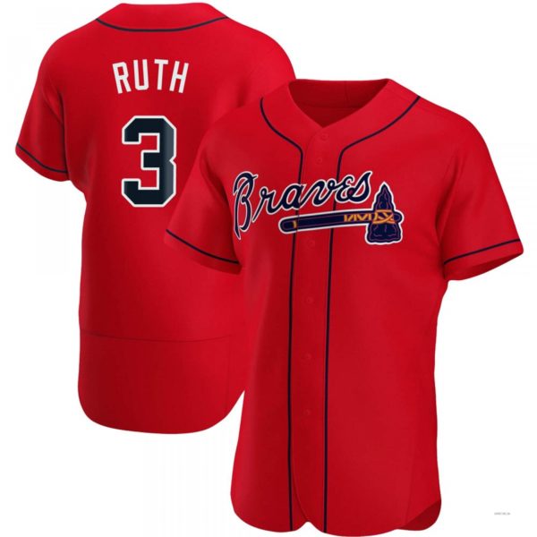 Atlanta Braves #3 Babe Ruth Navy Red Alternate Jersey Stitches Baseball Jerseys - Main View