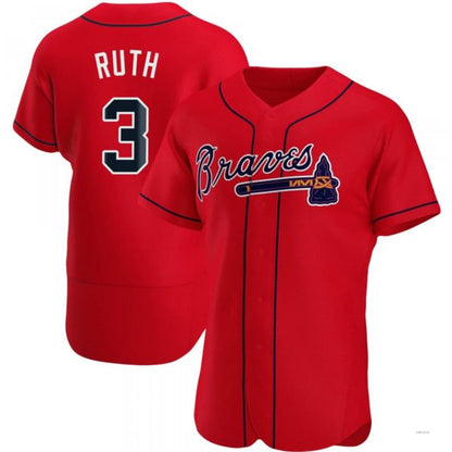 Atlanta Braves #3 Babe Ruth Navy Red Alternate Jersey Stitches Baseball Jerseys - Main View