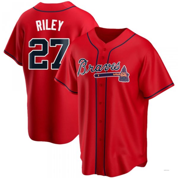 Atlanta Braves #27 Austin Riley Red Alternate Jersey Stitches Baseball Jerseys - Main View