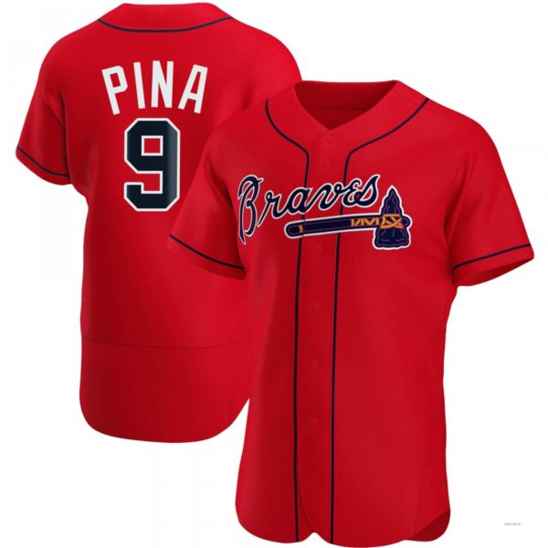 Atlanta Braves #9 Manny Pina Red Alternate Jersey Stitches Baseball Jerseys - Main View